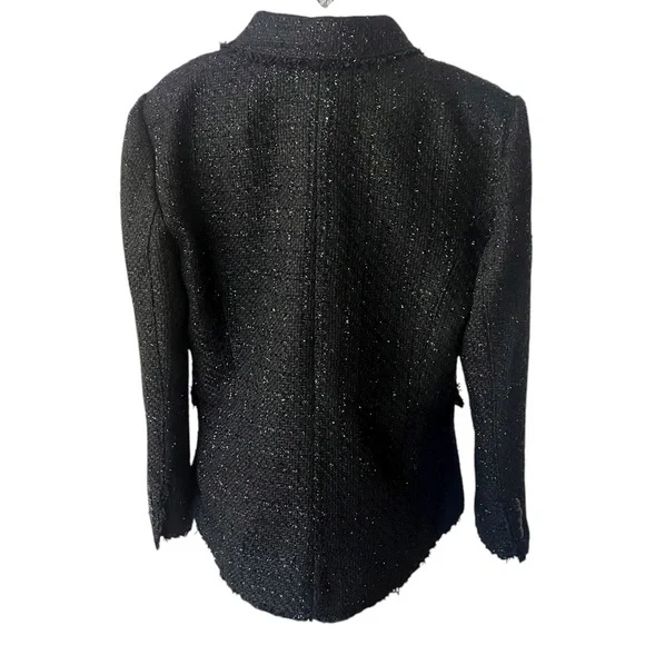 White House Black Market Black Metallic Tweed Double-Breasted Blazer NWT Size 14